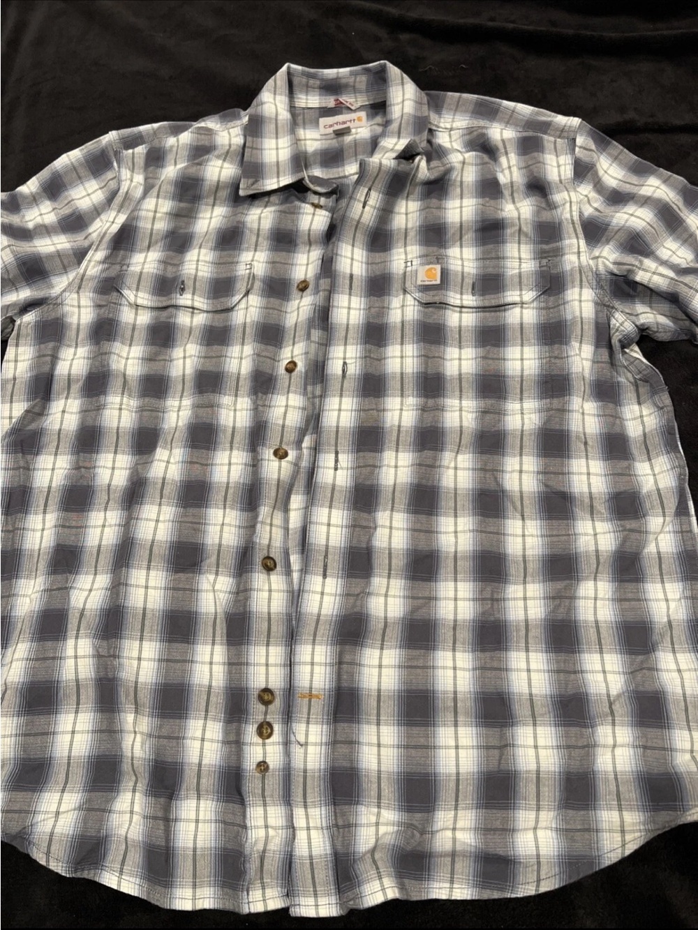 Carhartt Men’s Blue and White Plaid Button-Down Shirt